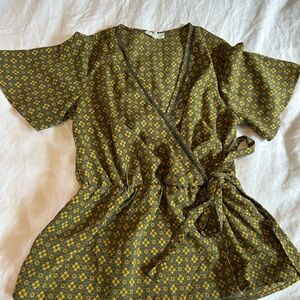 Mine Olive Green Floral Wrap Blouse